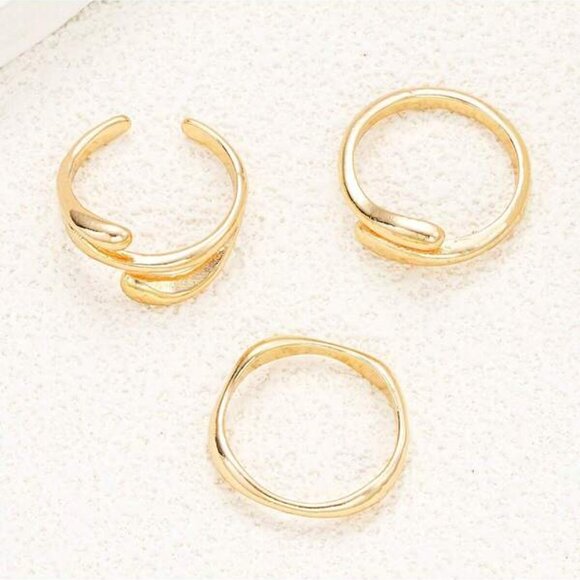 3-Piece Modern Ring Set – Organic Statement Bands, 18K Gold Filled - Picture 3 of 3